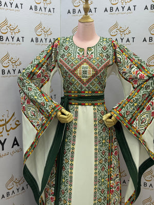 White Elegance With Green Royal Tatreez Thobe