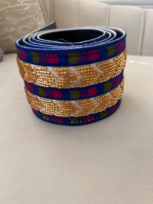 Gold Sabal Kharaz Blue Embroidery Thobe Belt