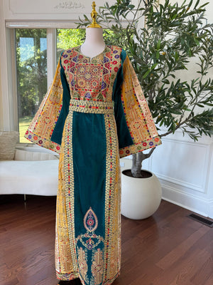 Turquoise Malaka Velvet Thobe