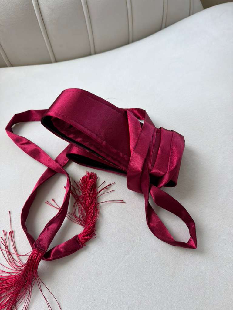 Burgundy Red Satin Cashmere Belt