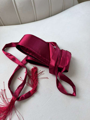 Burgundy Red Satin Cashmere Belt