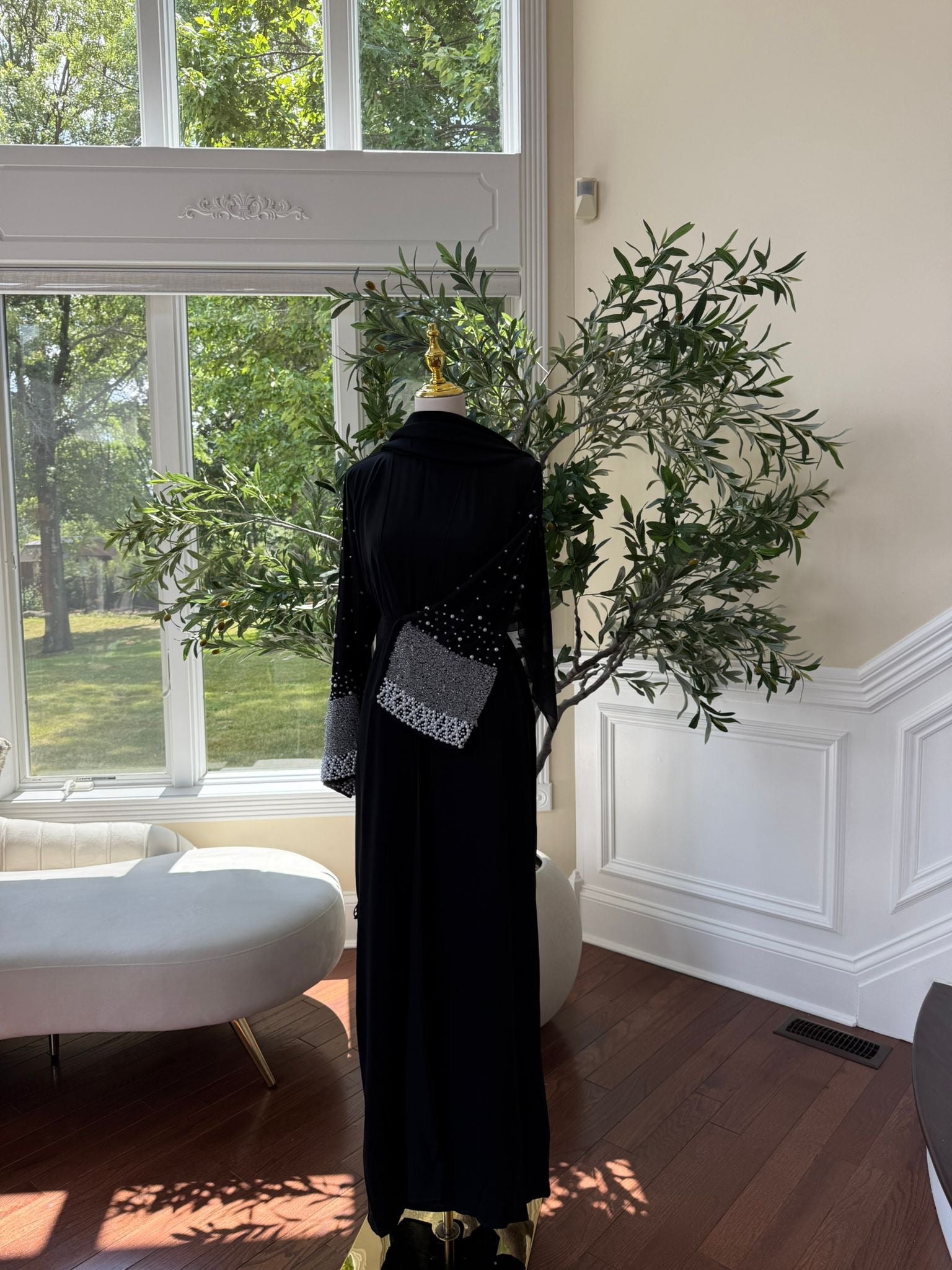Black Beaded Charm Abaya