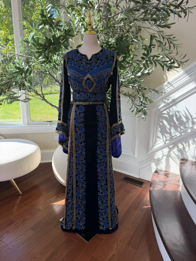 Royal Midnight Blue Embroidered Traditional Thobe (scarf not included)