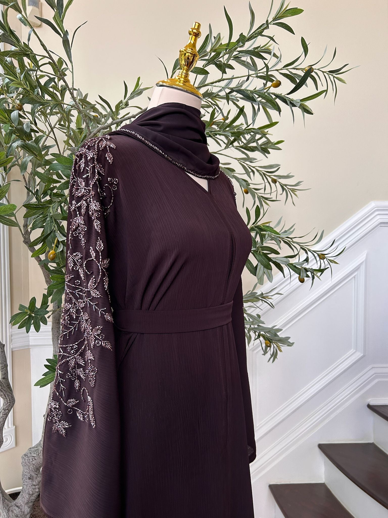 Purple Floral Sleeve Charm Abaya