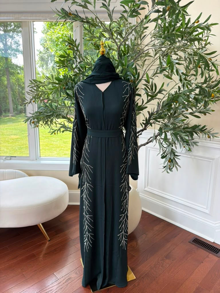 Emerald Green Beaded Crystal Abaya