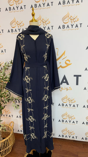 Navy Blue Silver Charm Abaya