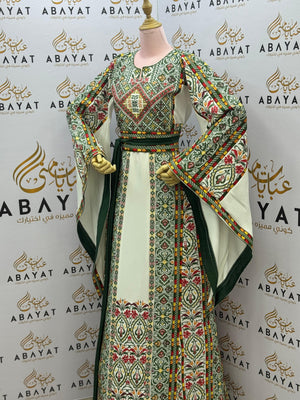White Elegance With Green Royal Tatreez Thobe