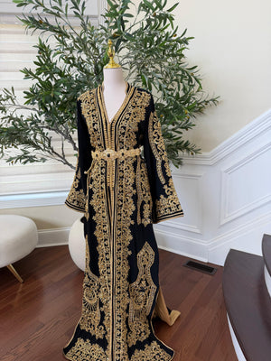 Black Embroidery Beaded Golden Kuftan