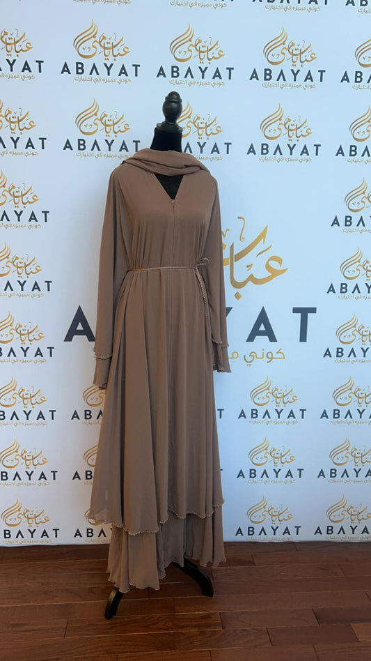 Rose Brown Ruffled Stones Abaya