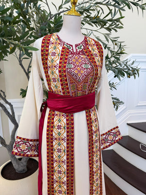 White Embroidery Tatreez Two Piece Thobe