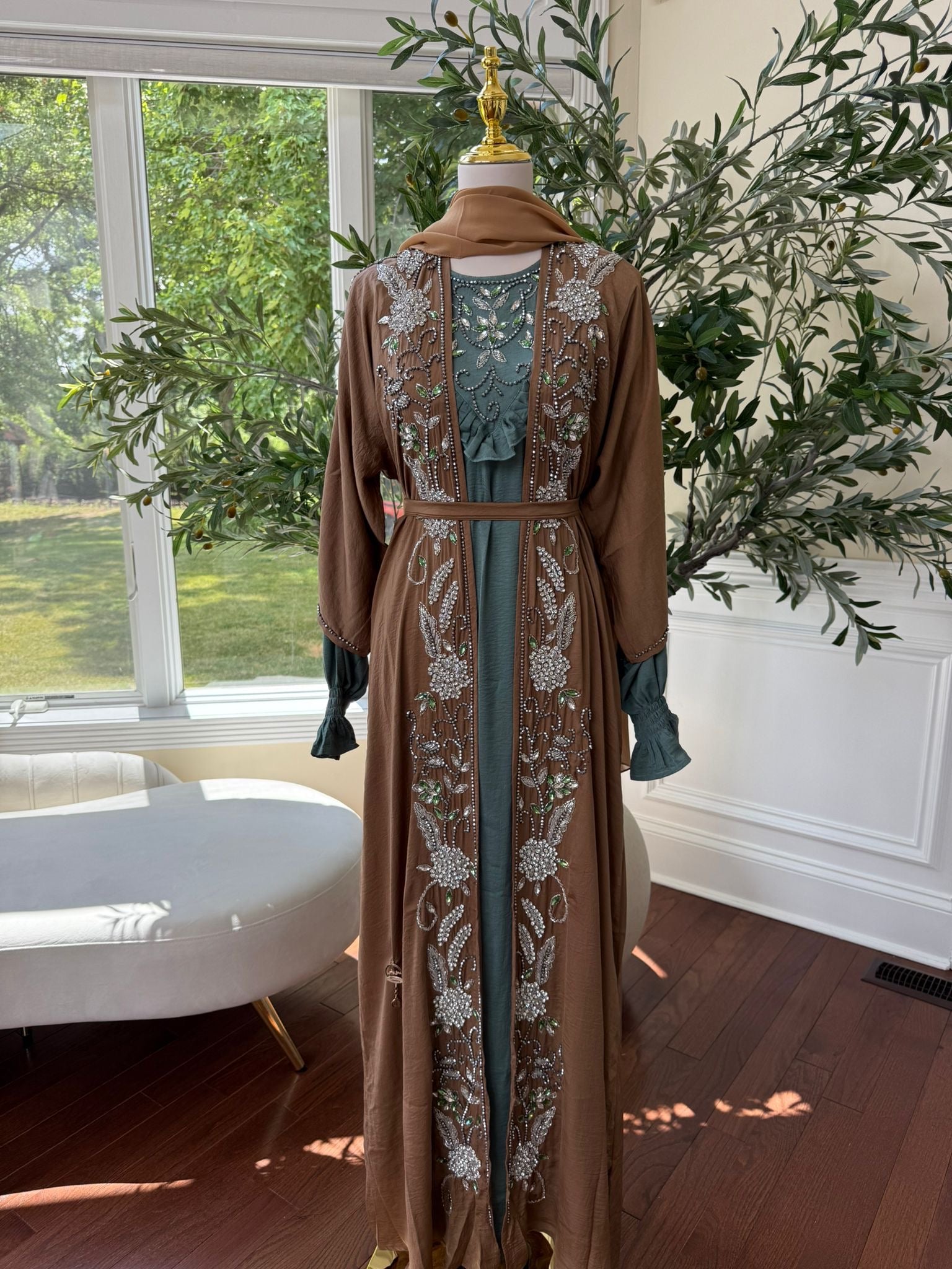 Two Piece Blue Tan Abaya