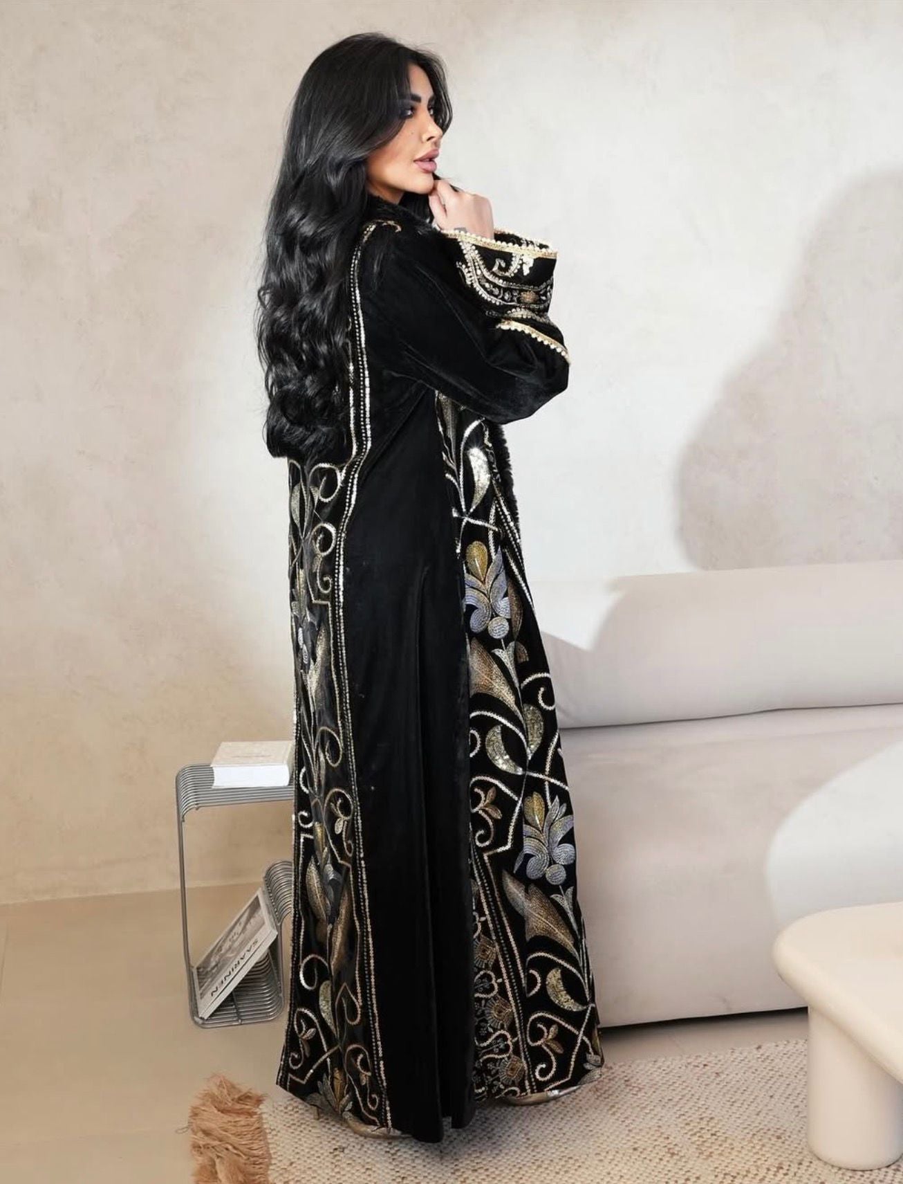 Black Serenity Velvet Cardigan Abaya