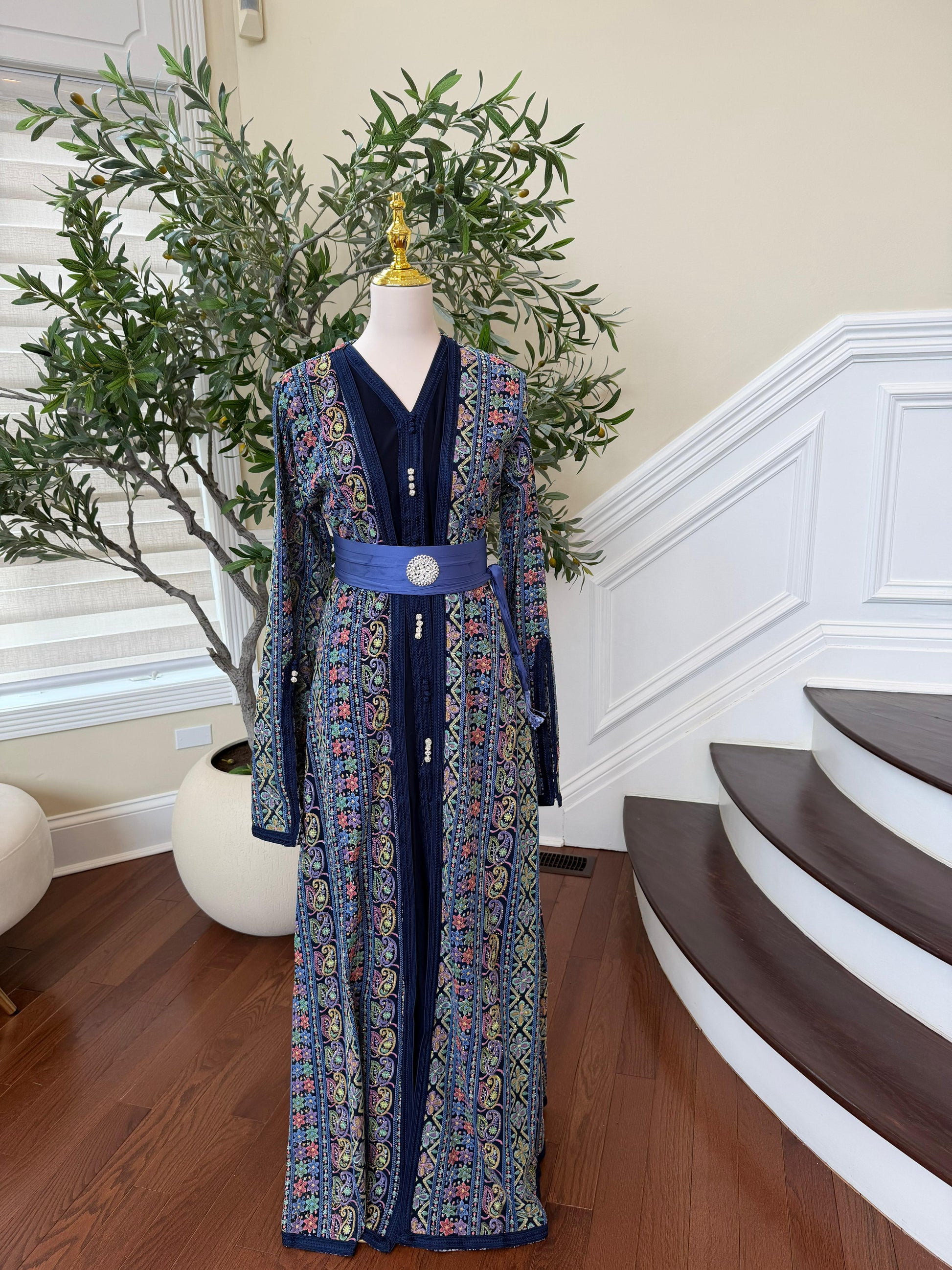 Navy Blue Embroidery Detail Kuftan