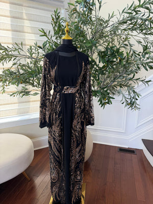 Golden Black Sparkle Cardigan Abaya