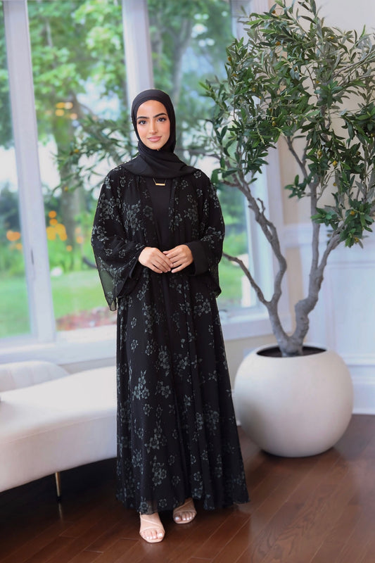 Black Ruffled Shimmer Abaya