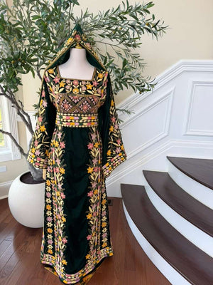 Velvet Green Embroidery Stone Beaded Thobe