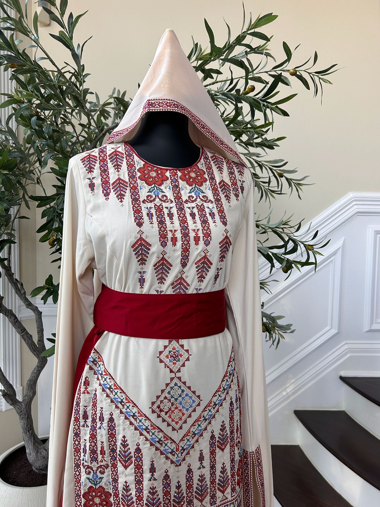 Cream Embroidery Tatreez Thobe Dress