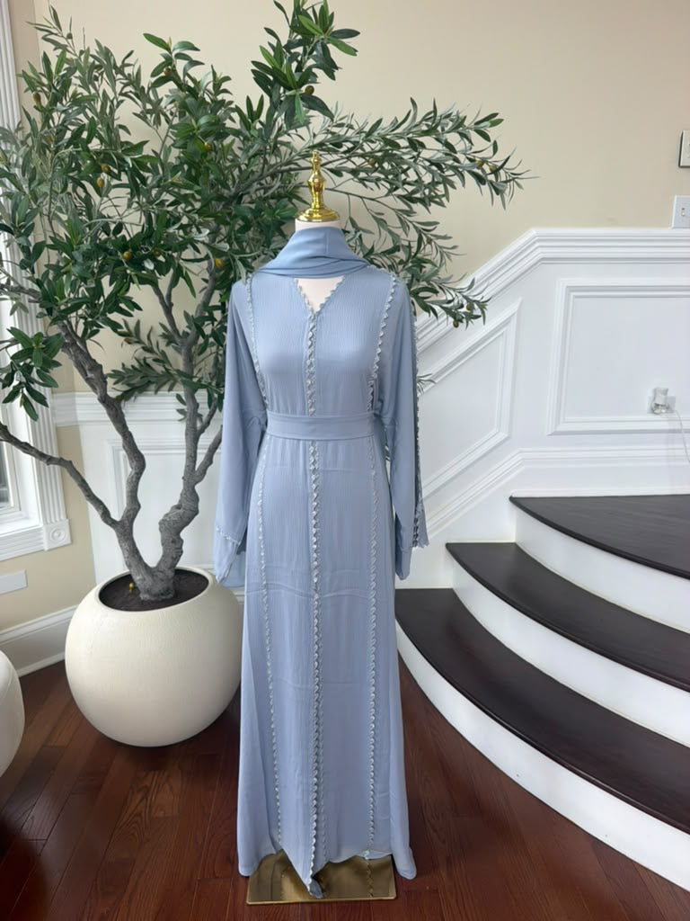 Baby Blue Beaded Elegance Abaya