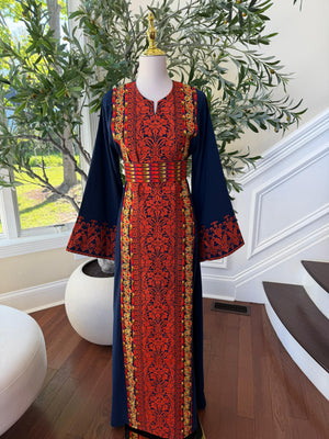 Blue Embroidery Red Tatreez Thobe