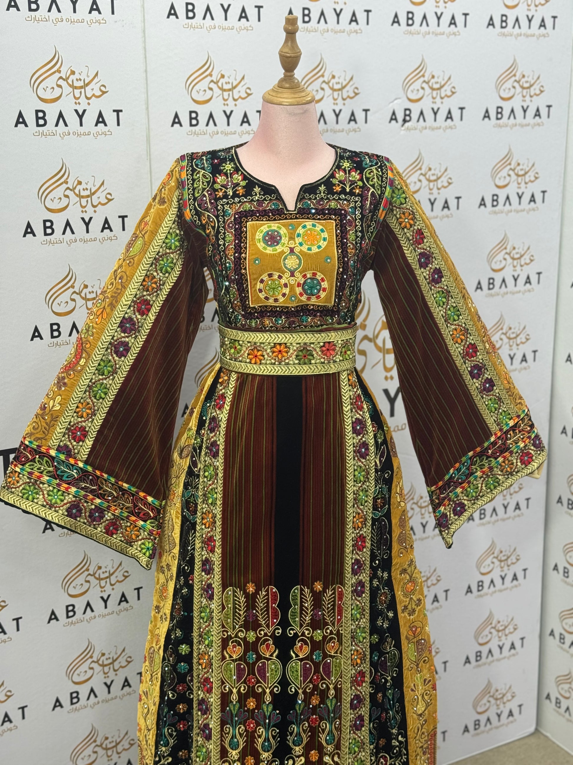 Jana & Nar Velvet Thobe – Golden Palestinian Tatreez Design