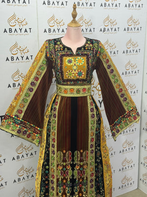 Jana & Nar Velvet Thobe – Golden Palestinian Tatreez Design