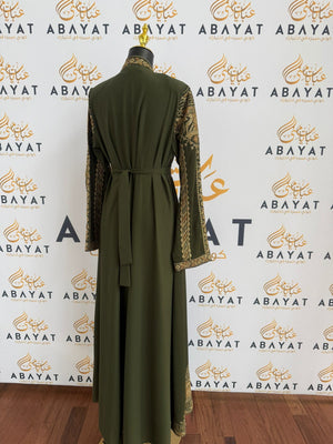 Elegant Tatreez Golden Green Dress