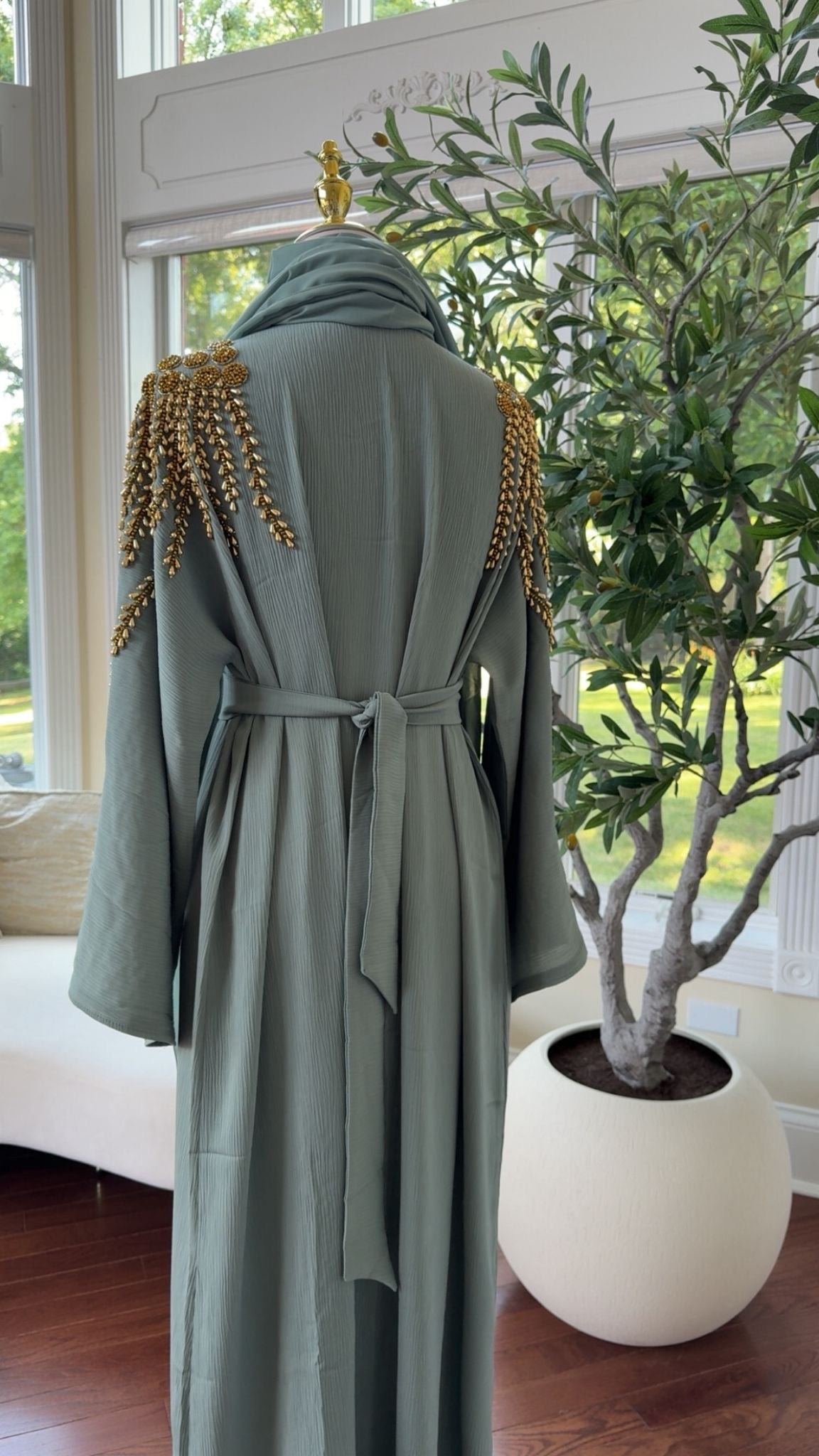 Mint Golden Stone Abaya