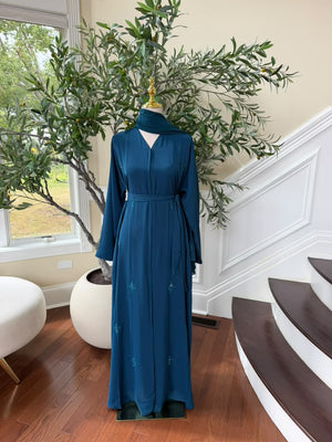 Turquoise Nada Fabric Charm Beaded Elegance Abaya