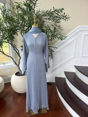 Baby Blue Beaded Elegance Abaya