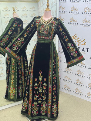 Premium Palestinian Malakah Velvet Thobe – Forest Green Edition