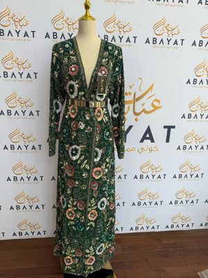 Green Luxury Floral Cardigan Abaya