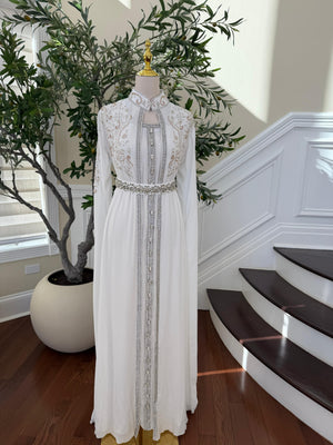 White Crystal Beaded Stone Kuftan