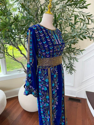 Blue Velvet Beaded Stone Elegance Thobe