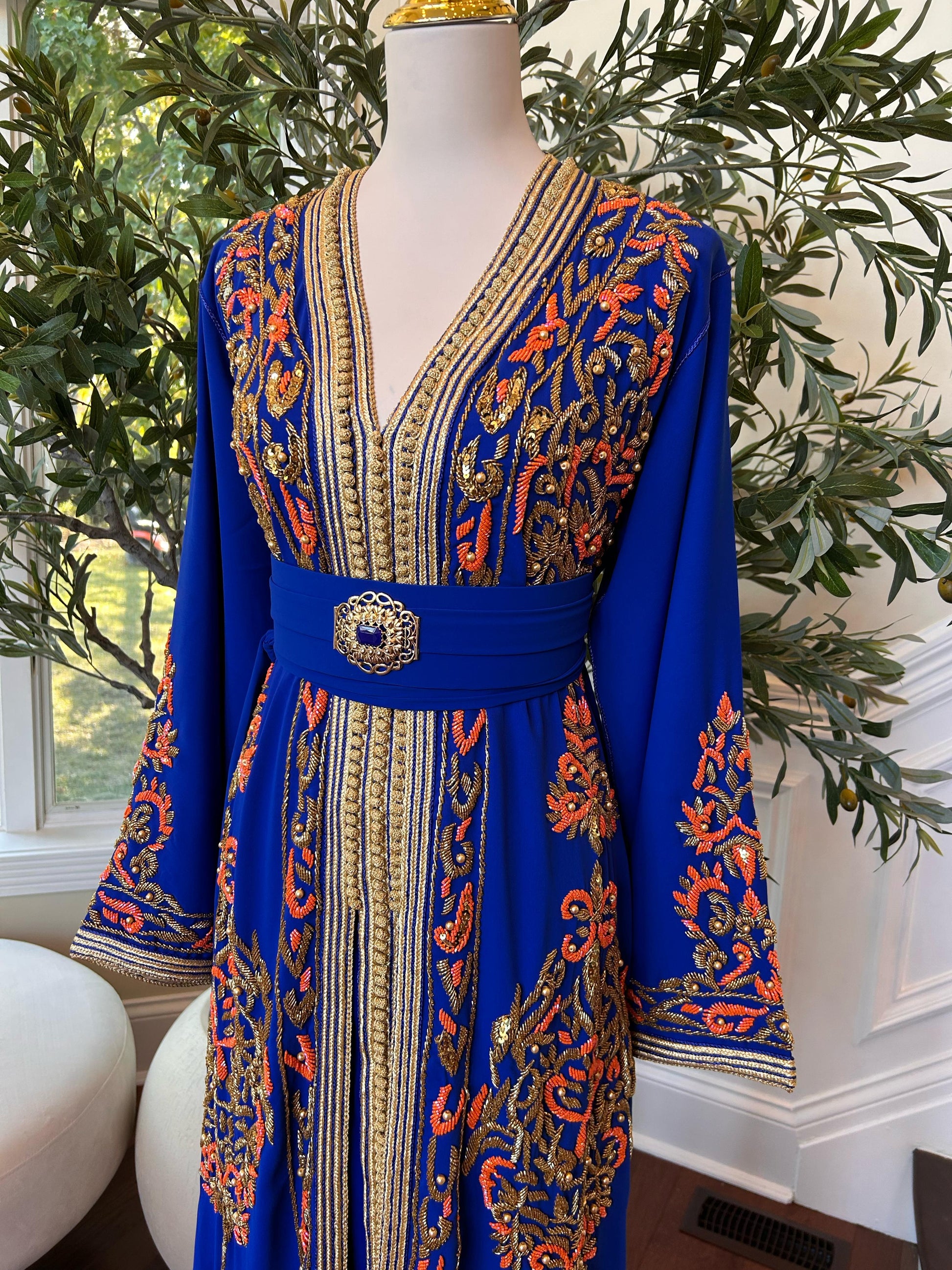 Royal Blue Embellished Golden Detail Kuftan