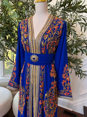 Royal Blue Embellished Golden Detail Kuftan