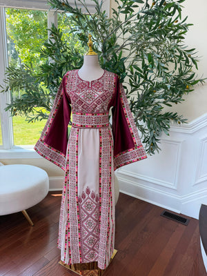 Cream Embroidery Tatreez Red Thobe