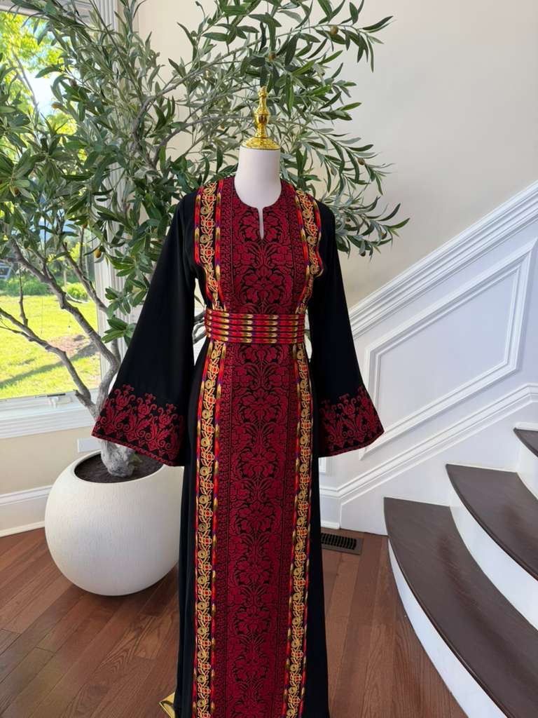 Black Embroidery Red Tatreez Elegance Thobe