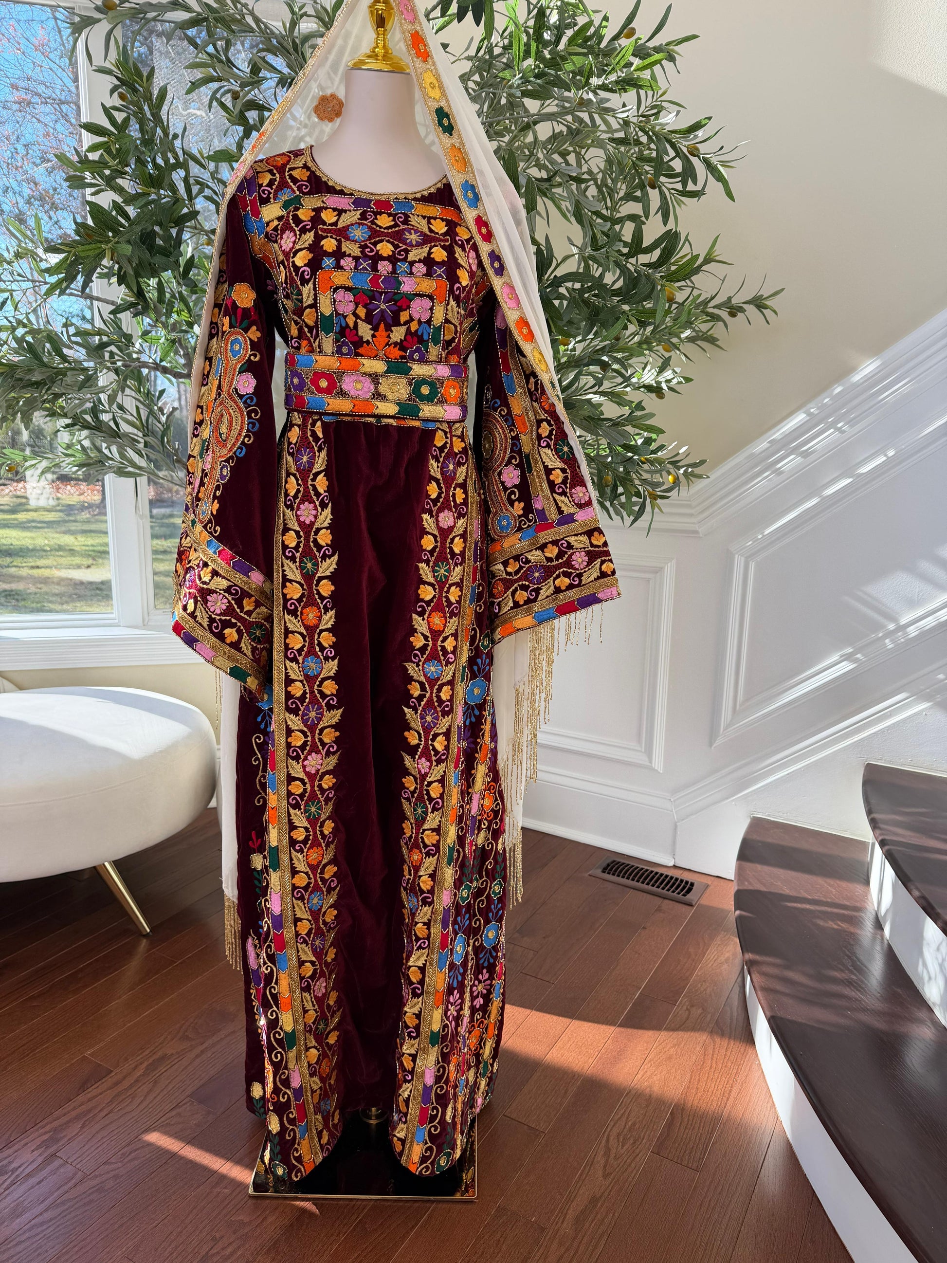 Red Velvet Handmade Embellished Beaded Thobe