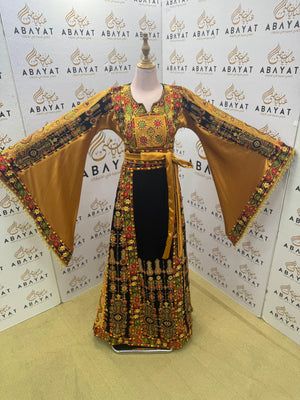 Traditional Palestinian Embroidered Thobe – Black & Gold Heritage Dress