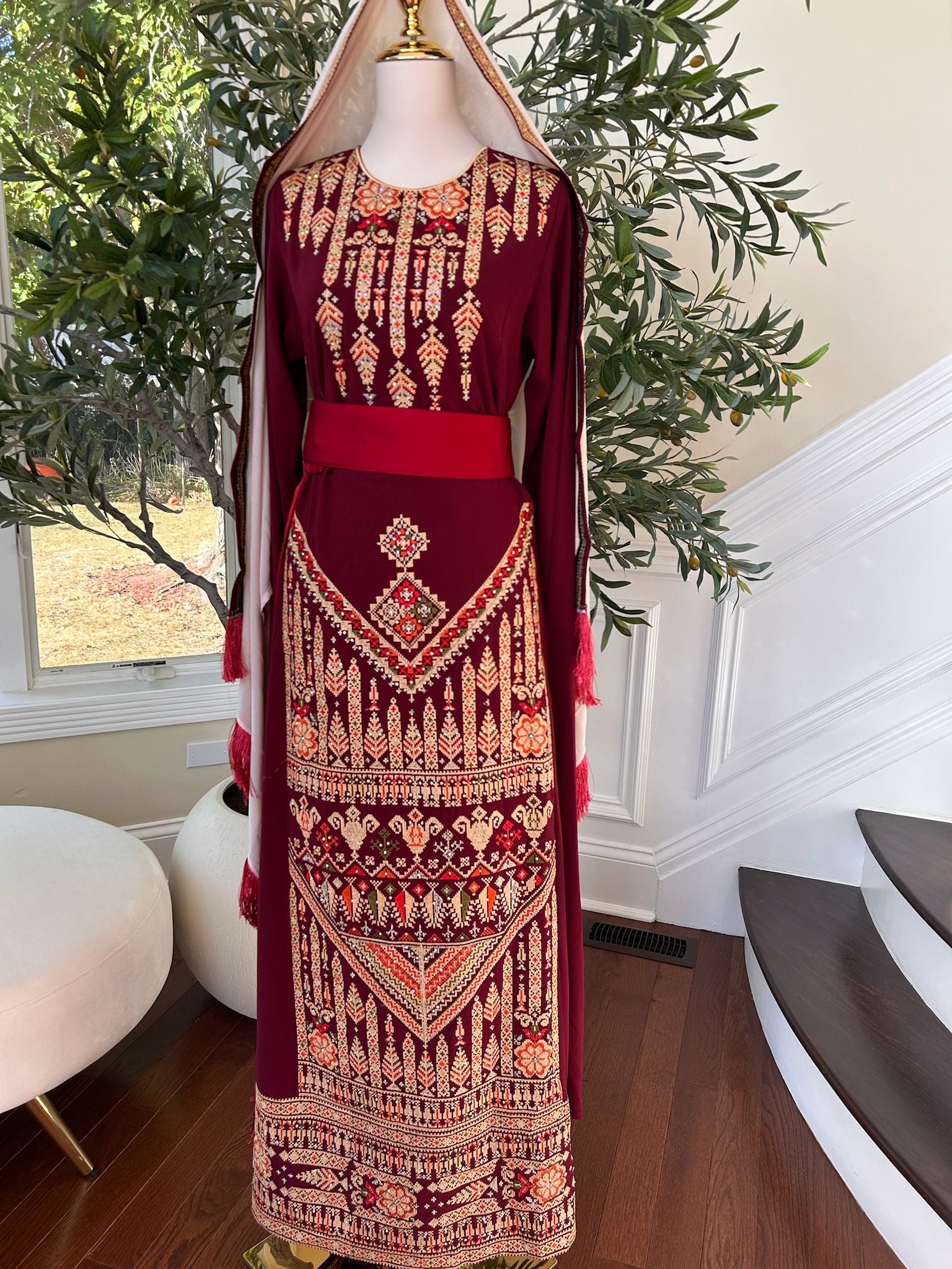 Burgundy Tatreez Embroidery Thobe