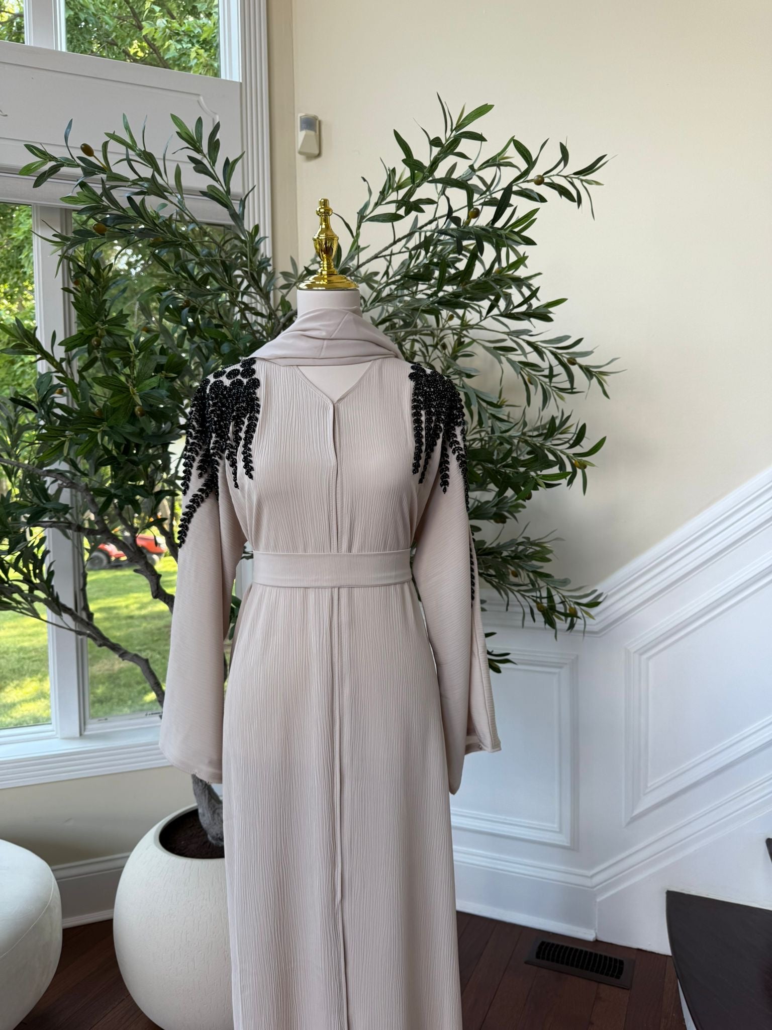 Cream Stone Abaya