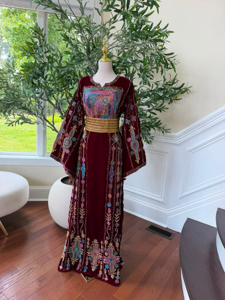 Burgundy Velvet Beaded Thobe