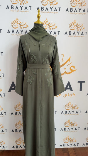 Sage Green Beaded Elegance Abaya