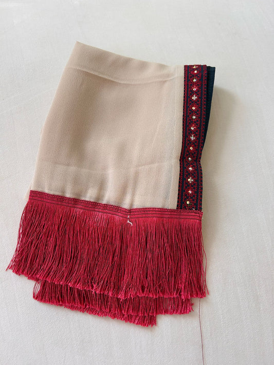 Cream/ Red Tatreez Embroidery Emerald Khirka Shal Mandil