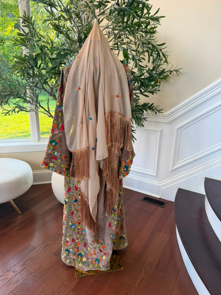 Tan Embroidery Beaded Stone Thobe