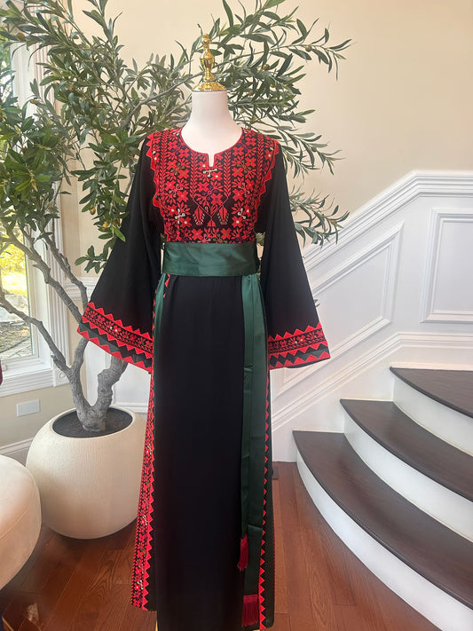 Black Embroidery Tatreez Red Detail Thobe
