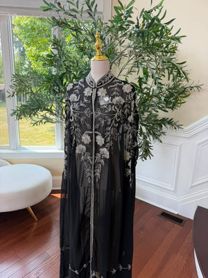 Black Beaded Elegance Cardigan Abaya