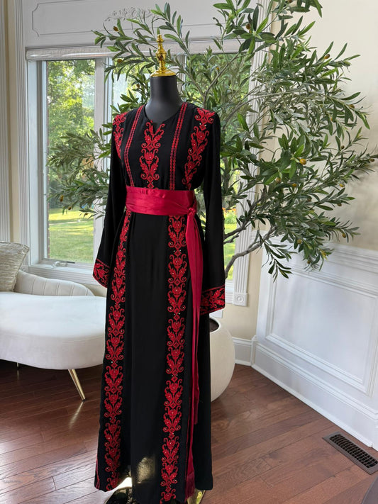 Red Embroidery Black Tatreez Thobe
