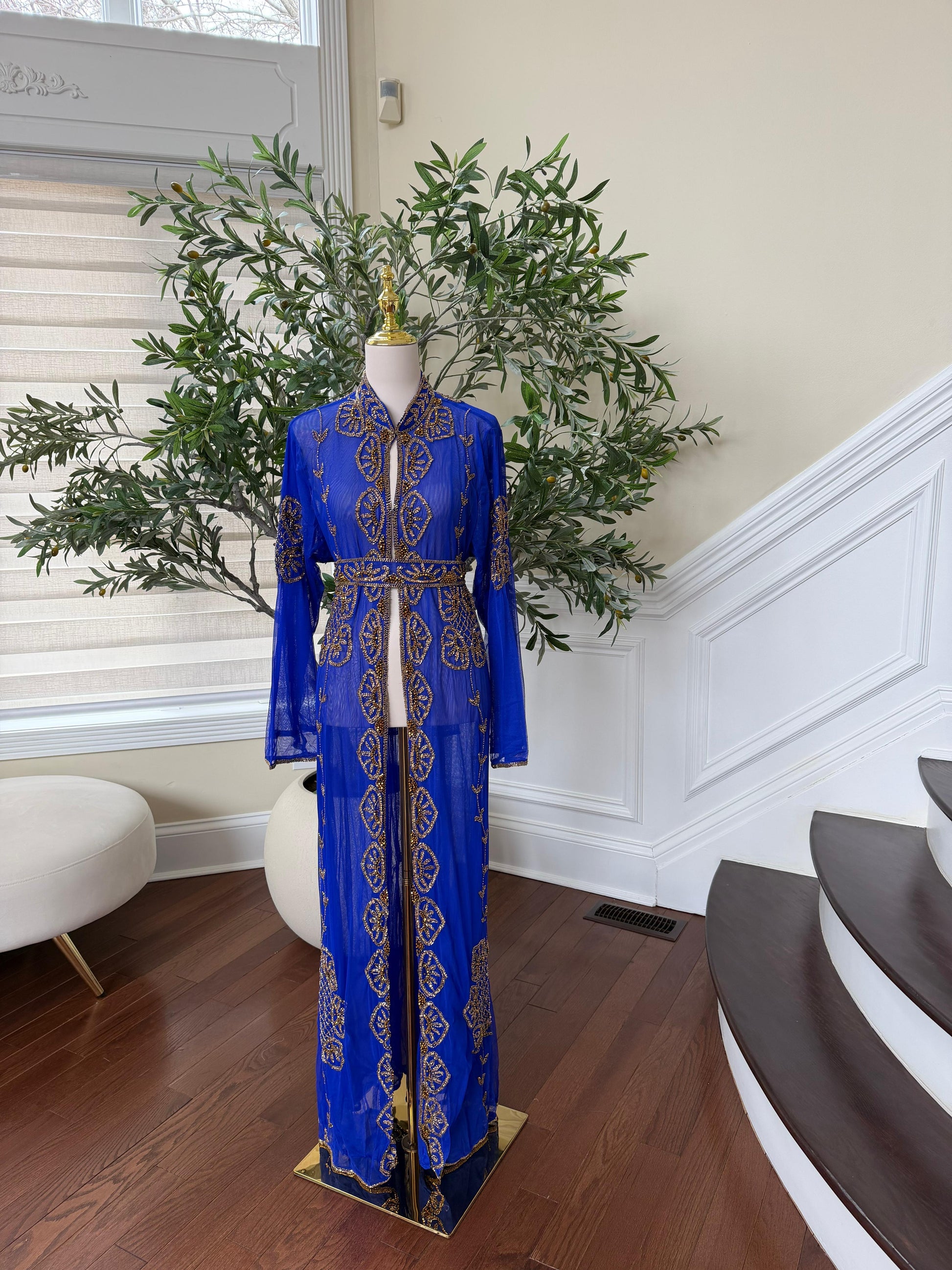 Royal Blue Golden Cardigan Abaya