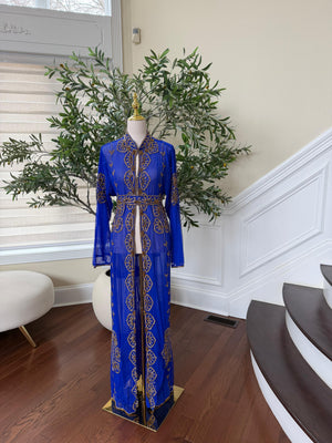 Royal Blue Golden Cardigan Abaya